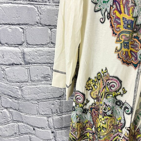 One World Womens PXL Boho Paisley Top 3/4 Sleeve Multicolor Polyester - Picture 8 of 9